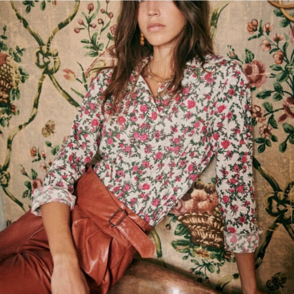 Sezane Pierro Pink Green Liberty Shirt (36/4)